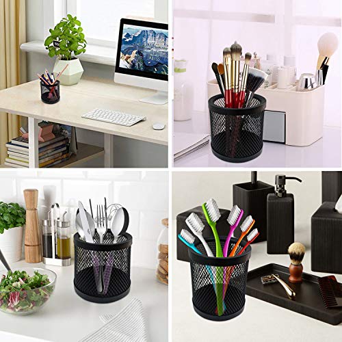 Rely+ Black Metal Wire Mesh Pen and Cup Pencil Holder, Desk Accessories, Makeup Brush Holders & Workspace Organizers for Home, School, 3 Pack…