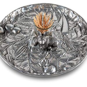 Arthur Court Aluminum Metal Rabbit Bunny Pattern Tidbit Cheese Hors d'oeuvres Tray with Glass for Toothpick - Durable Metal Silver Easter Entertaining 10.5 inch Diameter x 2.5 inch Tall