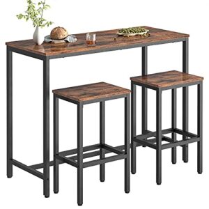 HOOBRO Bar Table and Chairs Set, 47.2” Rectangular Pub Bar Table and 2 Bar Stools, 3-Piece Breakfast Table Set for Kitchen Living Room, Dining Room, Sturdy Metal Frame, Rustic Brown BF52BT01