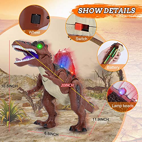 Remote Control Dinosaur Spinosaurus Toy, 20-inch Large Walking Robot Action Figure Dancing Dinosaur RC Toys with LED Light and Roaring Realistic Sounds for 3 4 5 6 7 8 9 Year Old Boys Girls Kids Gift