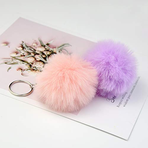 Tongcloud 30pcs Faux Fur Ball Pom Poms Keychains Pom Poms Keychains Fluffy Faux Fur Pompoms Balls for Girls Women Hats Shoes Bags Accessories (15 Colors, 6cm/2.36'')