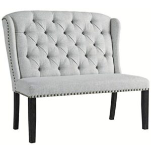 Signature Design by Ashley Jeanette Casual Tufted Back Dining Bench or Sette with Nailhead Trim, Gray
