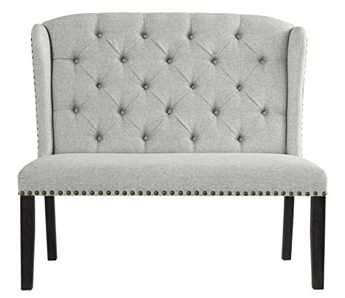 Signature Design by Ashley Jeanette Casual Tufted Back Dining Bench or Sette with Nailhead Trim, Gray