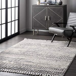 nuloom lira textured geometric tassel area rug, 9' x 12', grey