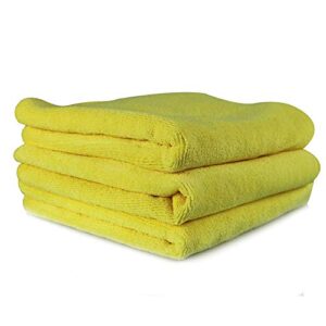 chemical guys ‎micyellow03 workhorse professional microfiber towel, yellow (safe for car wash, home cleaning & pet drying cloths) 16" x 16", pack of 3