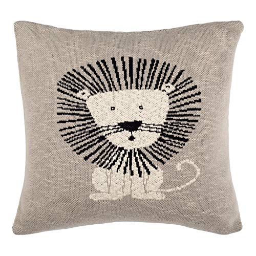 Safavieh Baby Collection Dandy Lion Cotton Throw Pillow, 20" x 20", Black, Grey