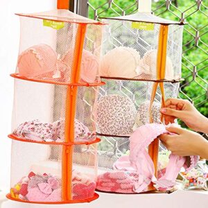 GSHLLO Foldable 3 Compartments Hanging Mesh Storage Bags Mesh Organizer Basket Drying Net Bag with Zipper for Bathroom Wardrobe