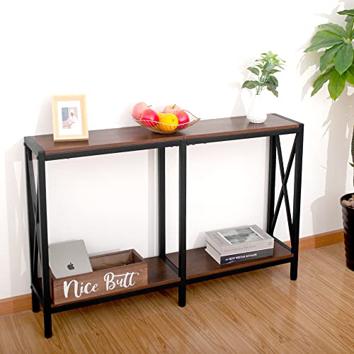 AZL1 Life Concept Console Table with Shelf for Living Bed Room Coffee Office, Weathered Gray, Dark Oak 1