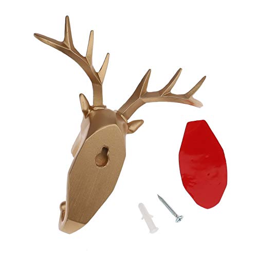 Kepfire Elegant Wall Art Cartoon Bedroom Christmas Hook Mural Home Decoration Creative Animal Gold Deer Head Coat Bag Key Cap Punch-Free Hanging Resin Nordic Style