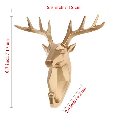 Kepfire Elegant Wall Art Cartoon Bedroom Christmas Hook Mural Home Decoration Creative Animal Gold Deer Head Coat Bag Key Cap Punch-Free Hanging Resin Nordic Style