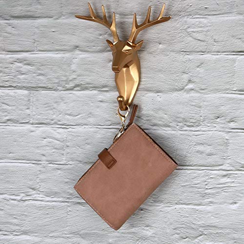 Kepfire Elegant Wall Art Cartoon Bedroom Christmas Hook Mural Home Decoration Creative Animal Gold Deer Head Coat Bag Key Cap Punch-Free Hanging Resin Nordic Style