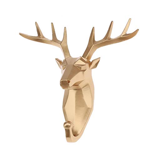 Kepfire Elegant Wall Art Cartoon Bedroom Christmas Hook Mural Home Decoration Creative Animal Gold Deer Head Coat Bag Key Cap Punch-Free Hanging Resin Nordic Style