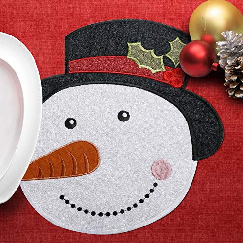 OWENIE Christmas Placemats Set of 4, Xmas White Snowman Round Place mats for Holiday Kitchen Dining Table, Burlap Embroidered Doilies with Red and Green for Kids, Xmas, Parties, Machine Washable