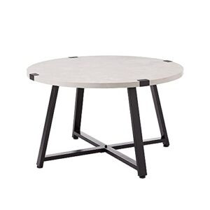 azl1 life concept rustic farmhouse round metal coffee accent table for living room, grey concrete