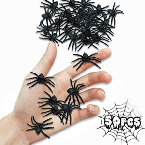 caritty 50pcs halloween realistic plastic spider, fake spider prank prop joke toys for halloween decorations, plastic spiders halloween, black scary spiders for kids, great party favors