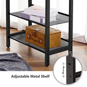 HOOBRO Side Table, 3-Tier Narrow End Table, Nightstand with 2 Flat or Slant Adjustable Shelves for Small Spaces, Hallway, Living Room, Bedroom, Sturdy, Easy Assembly, Rustic Brown and Black BF23BZ01