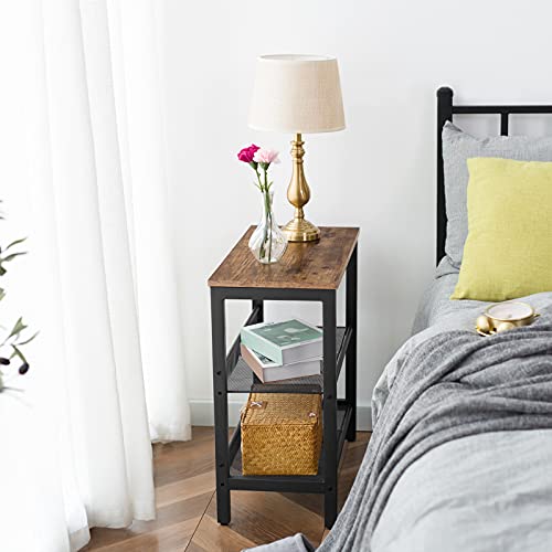 HOOBRO Side Table, 3-Tier Narrow End Table, Nightstand with 2 Flat or Slant Adjustable Shelves for Small Spaces, Hallway, Living Room, Bedroom, Sturdy, Easy Assembly, Rustic Brown and Black BF23BZ01