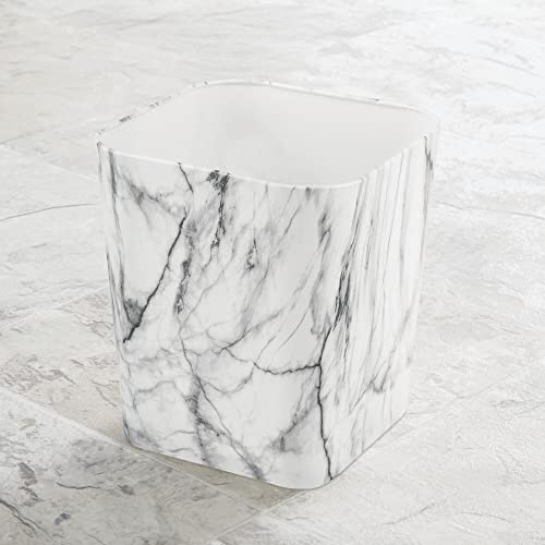 mDesign Small Square Metal 2.3 Gallon Trash Can Wastebasket Garbage Container Bin for Bathroom, Powder Room, Bedroom - Holds Waste and Recycling - Unity Collection - Marble