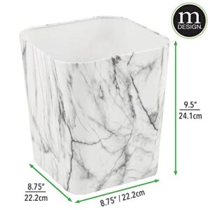 mDesign Small Square Metal 2.3 Gallon Trash Can Wastebasket Garbage Container Bin for Bathroom, Powder Room, Bedroom - Holds Waste and Recycling - Unity Collection - Marble