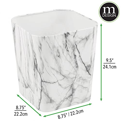 mDesign Small Square Metal 2.3 Gallon Trash Can Wastebasket Garbage Container Bin for Bathroom, Powder Room, Bedroom - Holds Waste and Recycling - Unity Collection - Marble