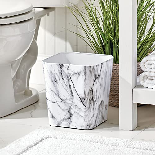 mDesign Small Square Metal 2.3 Gallon Trash Can Wastebasket Garbage Container Bin for Bathroom, Powder Room, Bedroom - Holds Waste and Recycling - Unity Collection - Marble