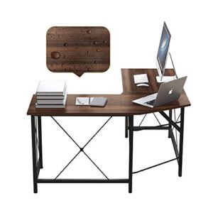 Coral Flower L-Shaped Desks for Home Office - Corner Computer Desk Writing Table Workstation - Sturdy Gaming Desk PC Laptop Dark Brown