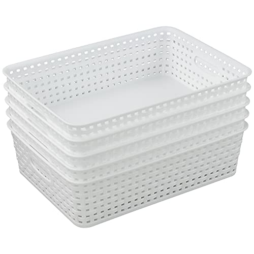 Sosody Plastic A4 Office Storage Baskets, Desk Tray Organizer, White, 5 Packs