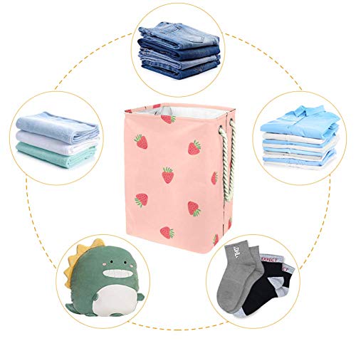 Inhomer Laundry Hamper Strawberry Spring On Pink Collapsible Laundry Baskets Firm Washing Bin Clothes Storage Organization for Bathroom Bedroom Dorm