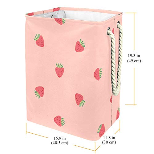 Inhomer Laundry Hamper Strawberry Spring On Pink Collapsible Laundry Baskets Firm Washing Bin Clothes Storage Organization for Bathroom Bedroom Dorm