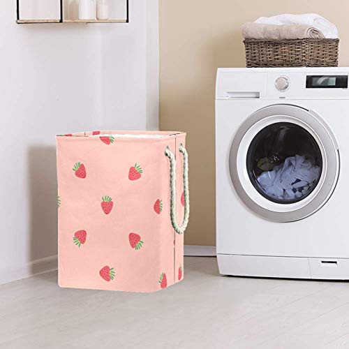 Inhomer Laundry Hamper Strawberry Spring On Pink Collapsible Laundry Baskets Firm Washing Bin Clothes Storage Organization for Bathroom Bedroom Dorm