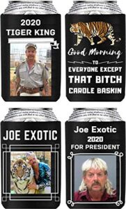 joe exotic for president 2020 the tiger king | 4 pcs carole baskin beer coolers for cans | funny beer can cooler holders