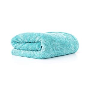 the rag company - the liquid8r - absorbent 70/30 blend microfiber drying towel for cars, trucks, suvs, safe for detailing + scratch free, twist loop, 1100gsm, 25in x 36in, aqua blue
