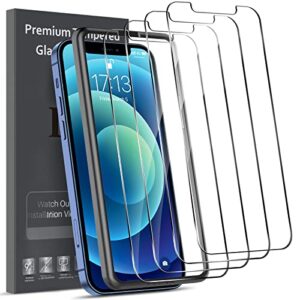 lk 4 pack screen protector for iphone 12 / iphone 12 pro 6.1-inch, tempered glass, alignment frame easy installation, 9h hardness, bubble free, work most cases