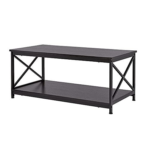 Coral Flower 39.5 Inches Coffee Table with Metal Frame,Clean,Contemporary Design Meets Rustic Industrial Style for Living Room, Office, Black