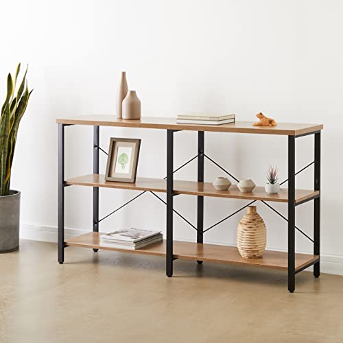 Coral Flower Washed Oak Square Side Shelf for Living Room, Wood and Metal Nightstand，End Table with Storage, Light oak