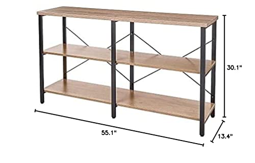 Coral Flower Washed Oak Square Side Shelf for Living Room, Wood and Metal Nightstand，End Table with Storage, Light oak