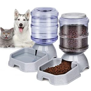 pet feeder and water food dispenser automatic for dogs cats, 100% bpa-free, gravity refill, easily clean, self feeding for small large pets puppy kitten rabbit bunny