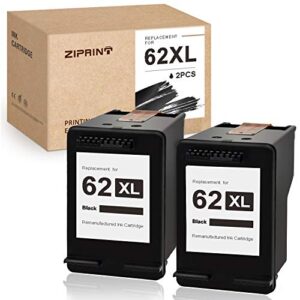ziprint remanufactured ink cartridge replacement for hp 62xl 62 xl use with envy 7640 7645 5660 5540 5642 5643 5665 5663 5640 officejet 5740 5745 5743 all-in-one 200 250 printer (2 black)