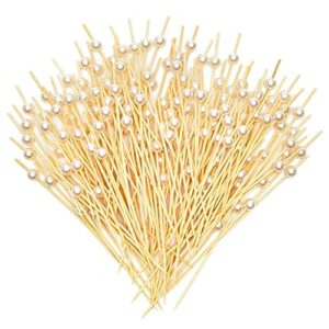white pearl cocktail picks, bamboo toothpicks (4.7 in, 150 pack)