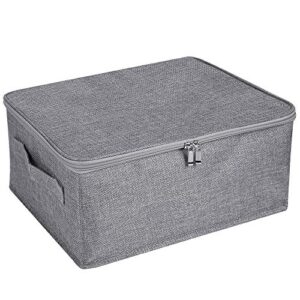 anminy storage bins with zipper lid storage boxes with handles pp plastic board foldable lidded cotton linen fabric home cubes baskets closet clothes toys organizer containers - gray, small size