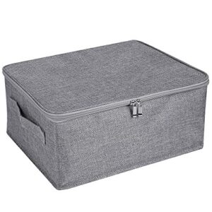 ANMINY Storage Bins with Zipper Lid Storage Boxes with Handles PP Plastic Board Foldable Lidded Cotton Linen Fabric Home Cubes Baskets Closet Clothes Toys Organizer Containers - Gray, Small Size