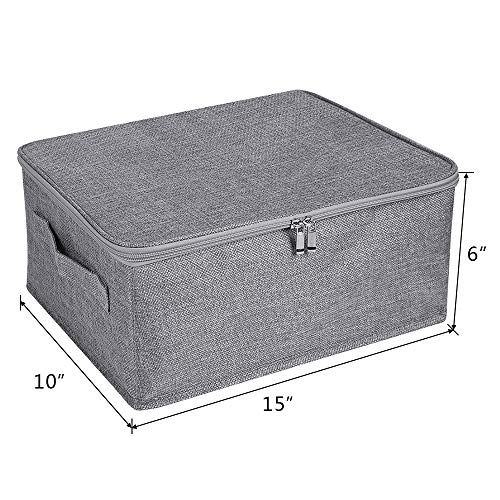 ANMINY Storage Bins with Zipper Lid Storage Boxes with Handles PP Plastic Board Foldable Lidded Cotton Linen Fabric Home Cubes Baskets Closet Clothes Toys Organizer Containers - Gray, Small Size