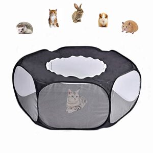 pixriy small animals cage tent, pet playpen with top opening foldable breathable yark fence for guinea pig, rabbits, hamster, chinchillas and hedgehogs (black)