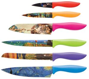 chef's vision masterpiece knife set in gift box - cool gifts for art lovers - 6 piece color chef's knives set - gifts for family, kitchen gifts for chefs, unique wedding presents for him and her