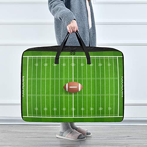 N/ A Underbed Large Capacity Storage Bag - Football Field Green Quilt Clothes Organizer Decoration Luggage Zipper Moving Tote