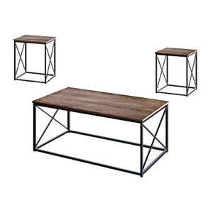 coral flower modern coffee table includes coffee table and two end tables, modern industrial metal and wood occasional tables, 3pc, dark oak