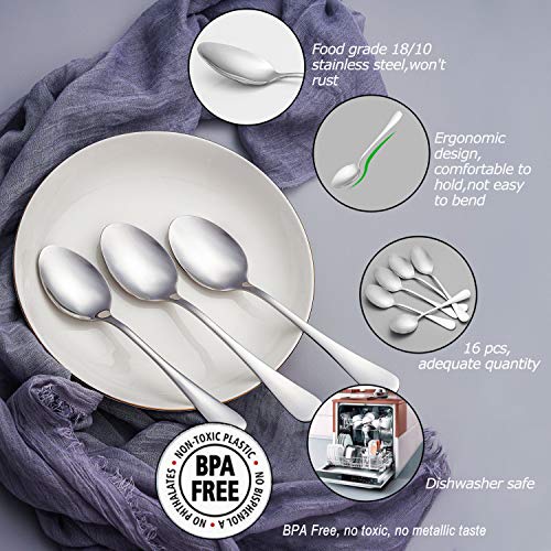 Dinner Spoon Set,16 Pcs 7.3" Tablespoons,Premium Food Grade 18/10 Stainless Steel Spoons,Durable Metal Spoons,Tablespoon,Silverware Spoons Only,Mirror Finish & Dishwasher Safe,Use for Home,Restaurant