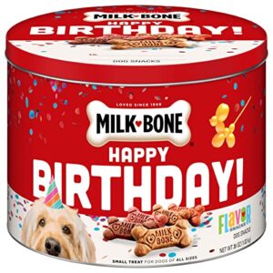 milk-bone flavor snacks dog birthday treats, small biscuits, 36 oz. tin