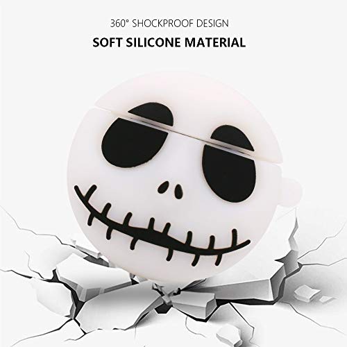 YONOCOSTA Cute Airpods Case, Airpods 2 Case, Cool Funny Noctilucent White Skull Shaped Full Protection Shockproof Soft Silicone Charging Case Cover Skin with Keychain for Airpods 1&2