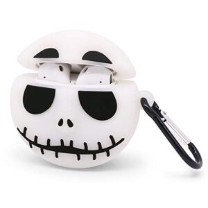 YONOCOSTA Cute Airpods Case, Airpods 2 Case, Cool Funny Noctilucent White Skull Shaped Full Protection Shockproof Soft Silicone Charging Case Cover Skin with Keychain for Airpods 1&2